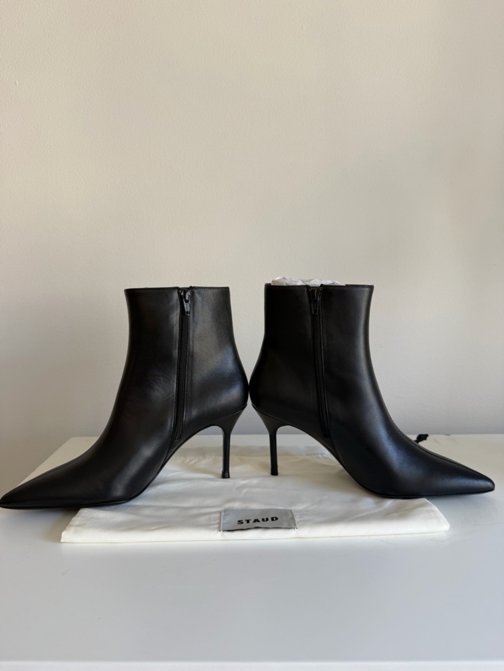 STAUD Black Pointed Toe Leather Ankle Booties (Sebastian Ankle Boot) - Picture 3 of 10
